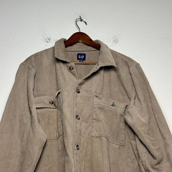 GAP Long Sleeve Shirt Men XL Button up Casual Corduroy Brown Tan Prep Minimal - Picture 4 of 9
